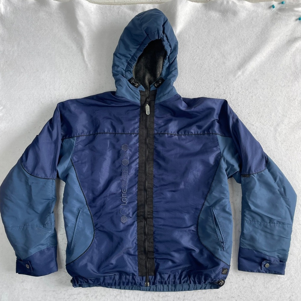 Long Island Windbreaker Jacket Mens M Blue Fleece Lined Hooded Full Zip Gorpcore